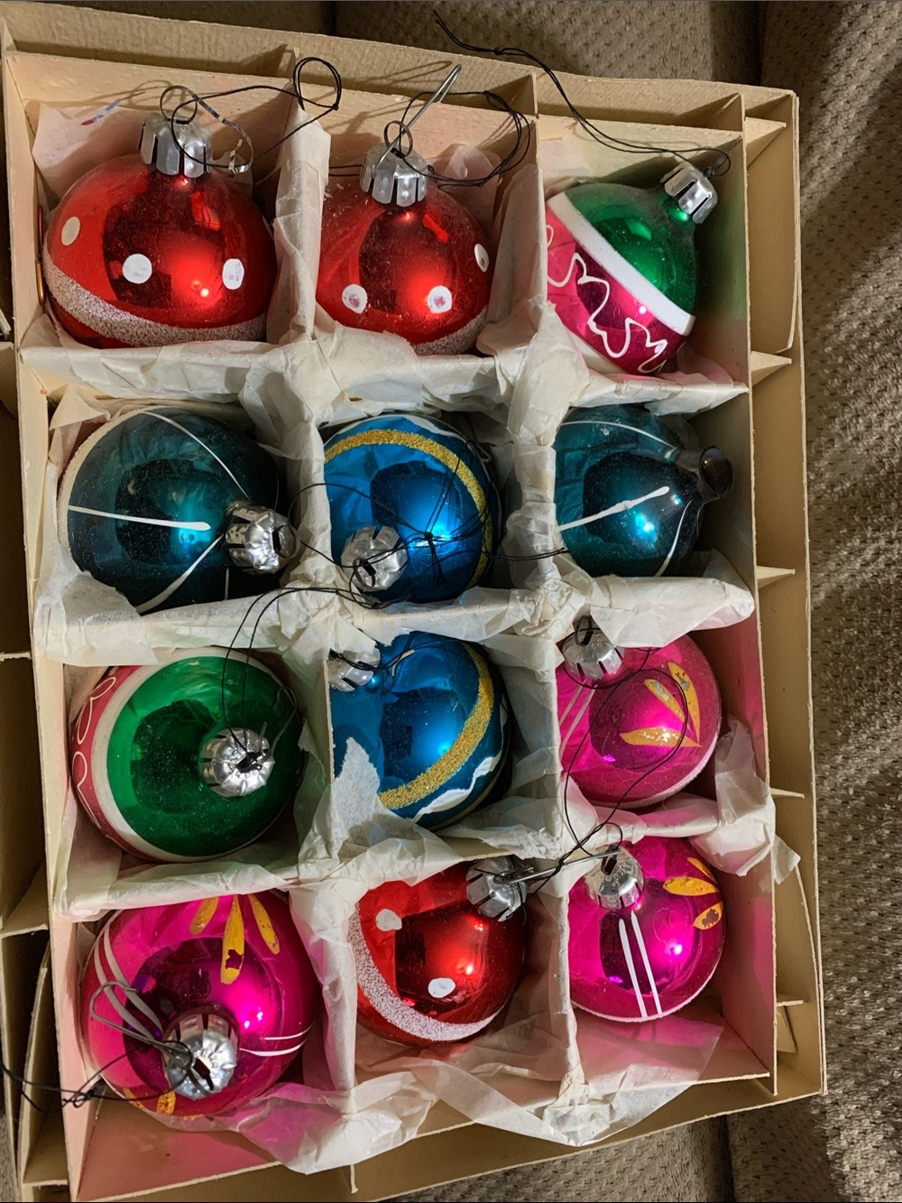 Vintage Glass Christmas Ornament Set - Multicolor